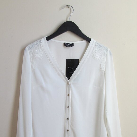 bebe White Button Up Blouse – Size S - Picture 1 of 7
